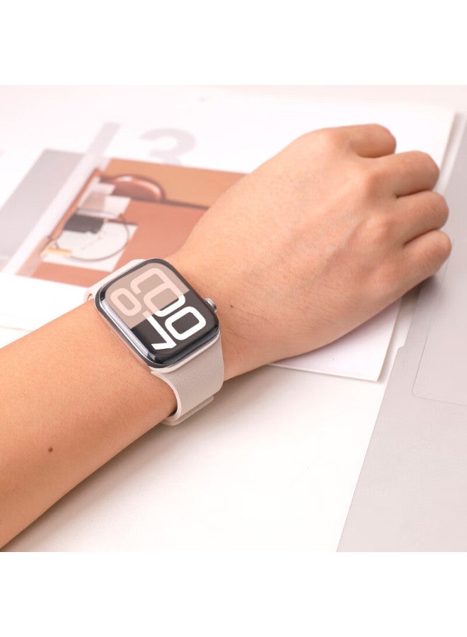 Mssm Compatible Apple Watch Band, Suitable For Apple Watch S11/s10 Silicone Magnetic Strap, Iwatch Ultra3/s9/8/se3 Litchi Pattern Sports Band, Milk Tea Color - Image 2