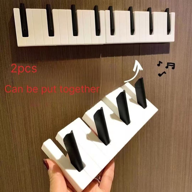 Black And White Wall Mounted Piano Keyboard Hook Rack For Coat Hat Bag Umbrella - Image 4