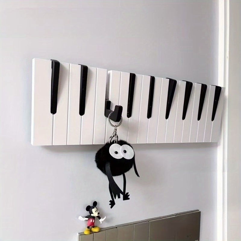 Black And White Wall Mounted Piano Keyboard Hook Rack For Coat Hat Bag Umbrella - Image 2