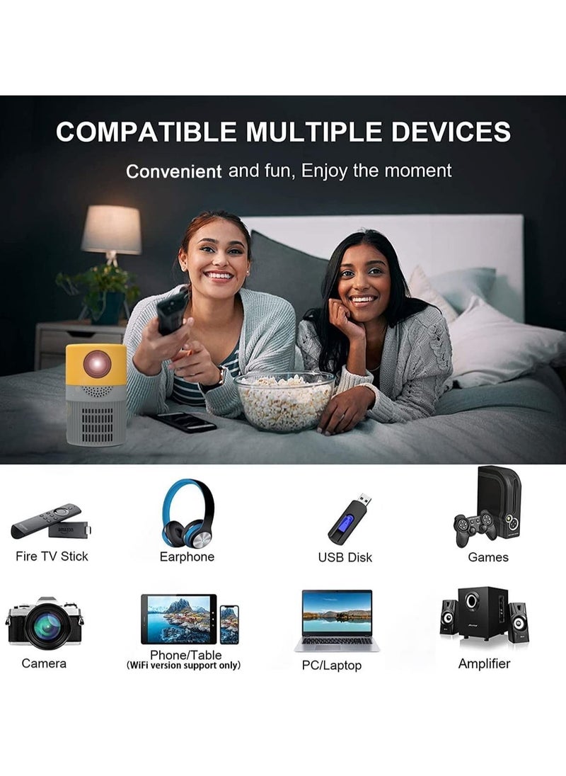 Mini Projector, WiFi Mini Projector with Projection Screen Supported 1080P Full HD Enhanced Portable Projector Compatible with Smartphone/ Tablet/ Laptop/ PS3/ PS4/TV Stick for Home Theatre Yellow