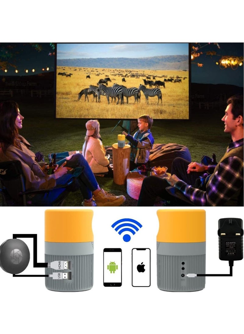 Mini Projector, WiFi Mini Projector with Projection Screen Supported 1080P Full HD Enhanced Portable Projector Compatible with Smartphone/ Tablet/ Laptop/ PS3/ PS4/TV Stick for Home Theatre Yellow