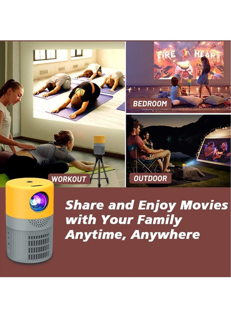 Mini Projector, WiFi Mini Projector with Projection Screen Supported 1080P Full HD Enhanced Portable Projector Compatible with Smartphone/ Tablet/ Laptop/ PS3/ PS4/TV Stick for Home Theatre Yellow