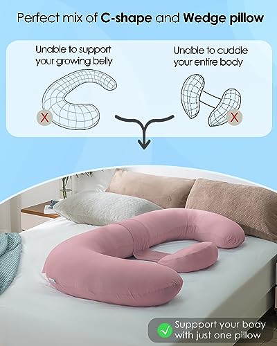QUEEN ROSE Cooling Pregnancy Pillows, E Shaped Maternity Pillow for Sleeping, with Extra Wedge Pillow for Belly Support, 60 Inch Full Body Pillow, Pink - Image 5