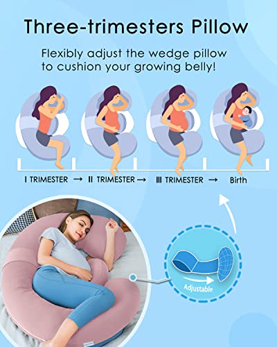 QUEEN ROSE Cooling Pregnancy Pillows, E Shaped Maternity Pillow for Sleeping, with Extra Wedge Pillow for Belly Support, 60 Inch Full Body Pillow, Pink - Image 4