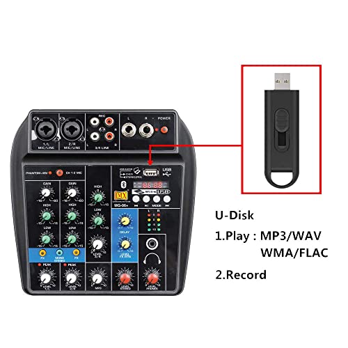MX Mixer 4 Channel Audio Basic Sound Mixing Console with Bluetooth USB 48V Phantom Power.perent (4 channel mixer With Recording) - Image 2