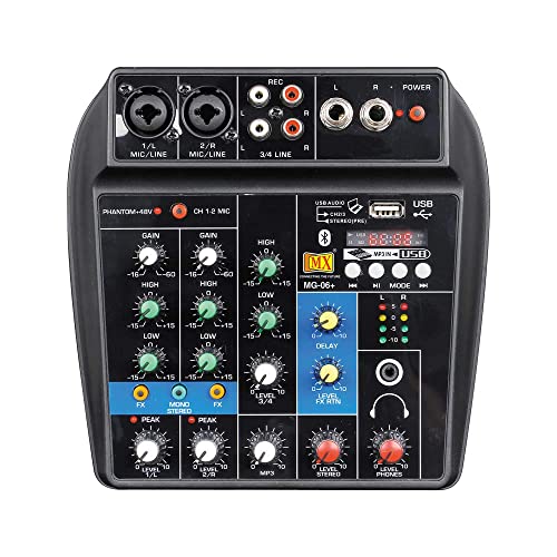 MX Mixer 4 Channel Audio Basic Sound Mixing Console with Bluetooth USB 48V Phantom Power.perent (4 channel mixer With Recording) - Image 1