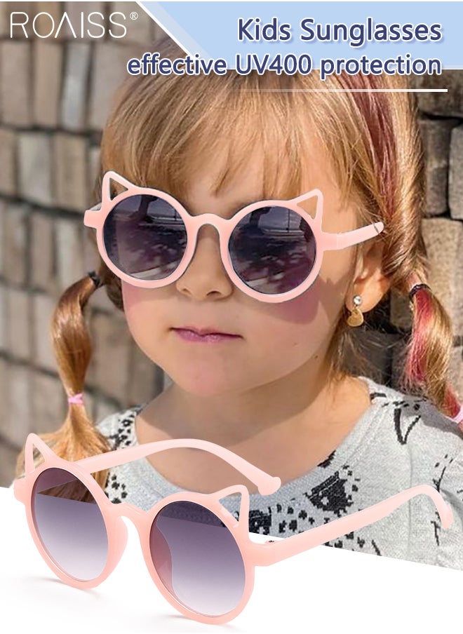 roaiss - Kid's Round Animal Sunglasses, UV400 Protection Cute Beach Holiday Sun Glasses with Cat Ear Decoration and PC Frame for Girls Boys and Children Age 3-12, Pink - Image 1