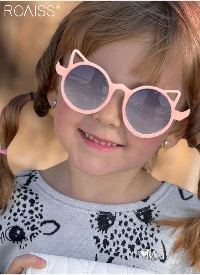 roaiss - Kid's Round Animal Sunglasses, UV400 Protection Cute Beach Holiday Sun Glasses with Cat Ear Decoration and PC Frame for Girls Boys and Children Age 3-12, Pink - Image 1