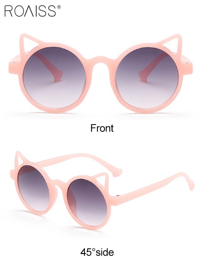 roaiss - Kid's Round Animal Sunglasses, UV400 Protection Cute Beach Holiday Sun Glasses with Cat Ear Decoration and PC Frame for Girls Boys and Children Age 3-12, Pink - Image 1