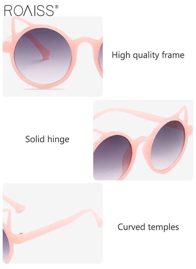 roaiss - Kid's Round Animal Sunglasses, UV400 Protection Cute Beach Holiday Sun Glasses with Cat Ear Decoration and PC Frame for Girls Boys and Children Age 3-12, Pink - Image 1