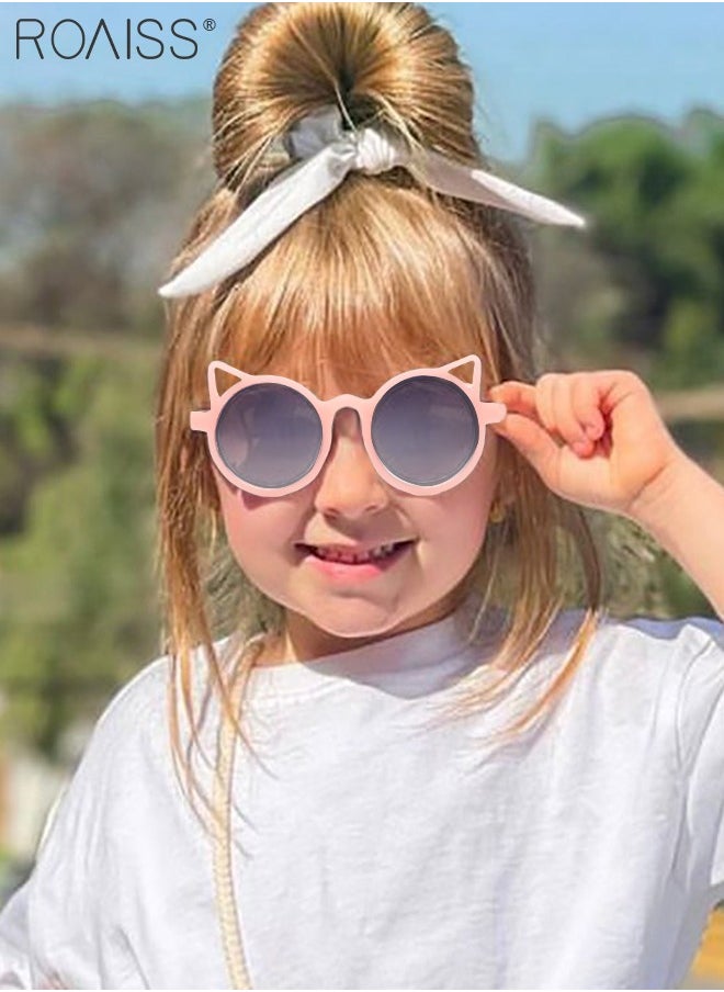 roaiss - Kid's Round Animal Sunglasses, UV400 Protection Cute Beach Holiday Sun Glasses with Cat Ear Decoration and PC Frame for Girls Boys and Children Age 3-12, Pink - Image 1