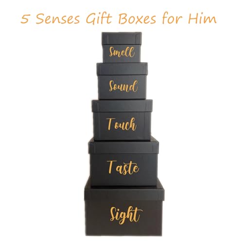 CHARMGIFTBOX 5 Pack Large Square Nesting Gift Boxes with Lids for Presents, 4“-8“ Black Stacking Gift Box with Ribbon Card for Wedding Birthday Party Valentine Christmas - Image 3