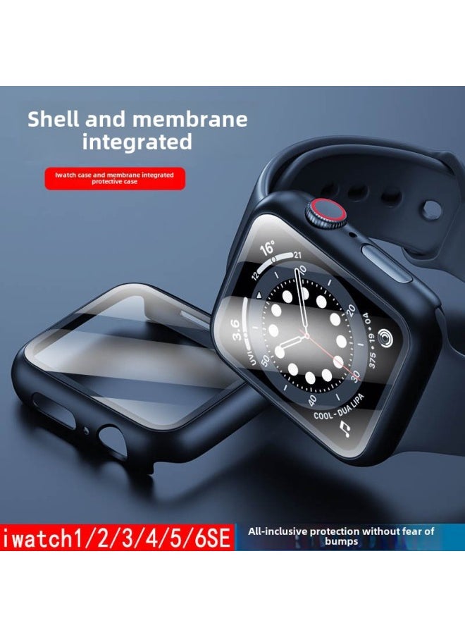 For Apple Watch Iwatch8 Tempered Film Apple Watch567 Protective Shell 2/3/4 One-in-One Full Film-Color:Plating One Shell ]-Dimensions:watch4/5/6/SE【44mm】