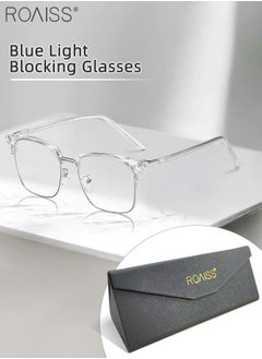 roaiss Blue Light Blocking Glasses Blue Light Filter Computer Reading Gaming TV Phones Browline Eyeglasses Fashion Anti Eyestrain Headache Eyewear for Men Women Transparent 52mm  - Image 1