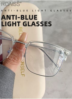 roaiss Blue Light Blocking Glasses Blue Light Filter Computer Reading Gaming TV Phones Browline Eyeglasses Fashion Anti Eyestrain Headache Eyewear for Men Women Transparent 52mm  - Image 3
