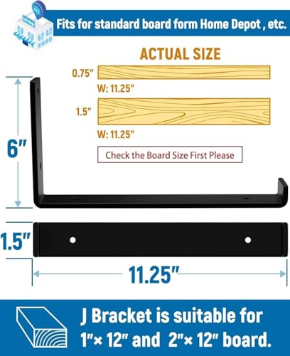 LEOPO 12 inch Shelf Brackets 12-Pack ,1/5 inch Thick Heavy Duty Industrial Bracket for DIY Floating Shelf Support, Black Coated Wall Shelf Support, 11.25” x 6” x 1.5” - Image 3