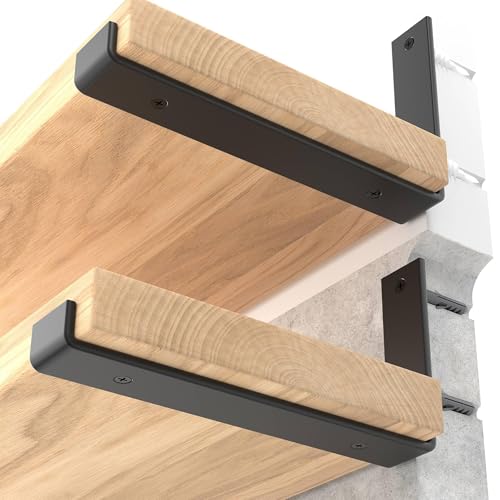 LEOPO 12 inch Shelf Brackets 12-Pack ,1/5 inch Thick Heavy Duty Industrial Bracket for DIY Floating Shelf Support, Black Coated Wall Shelf Support, 11.25” x 6” x 1.5” - Image 1