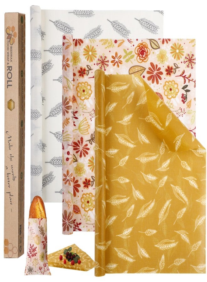 Moukeren 3 Rolls Reusable Beeswax Wrap Roll Bees Wrap "13 x 40" Beeswax Wraps for Food Beeswax Paper Wrappers Cotton Bread Sandwich Wrapper for Kitchen Storage Gifts, 3 Styles(Classic) - Image 1
