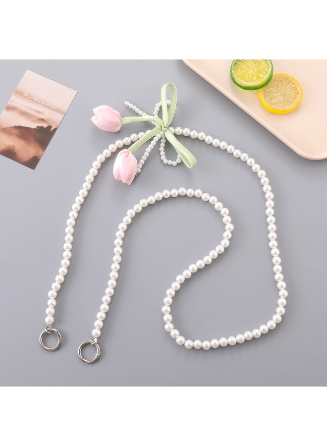 NIBEMINENT Phone Charm/ Chain Strap for Women Girls, Pearl Chain Cell Phone Case Lanyard Wrist Strap,Pink