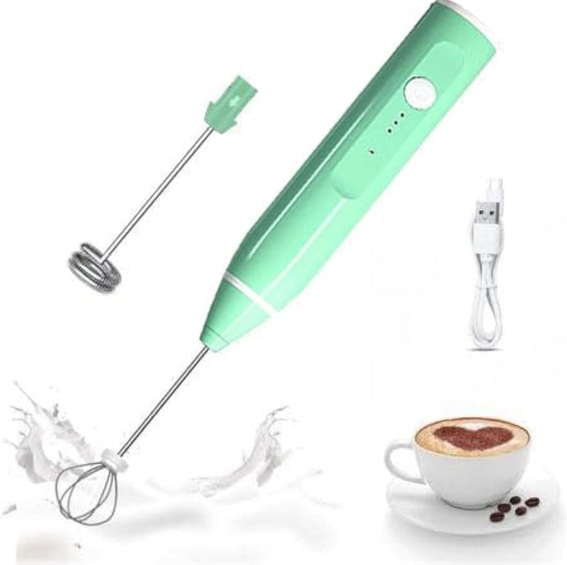 Generic Electric Milk Frother, USB Rechargeable, 3-Speed Handheld Coffee Drink Mixer and Egg Beater (Mint)