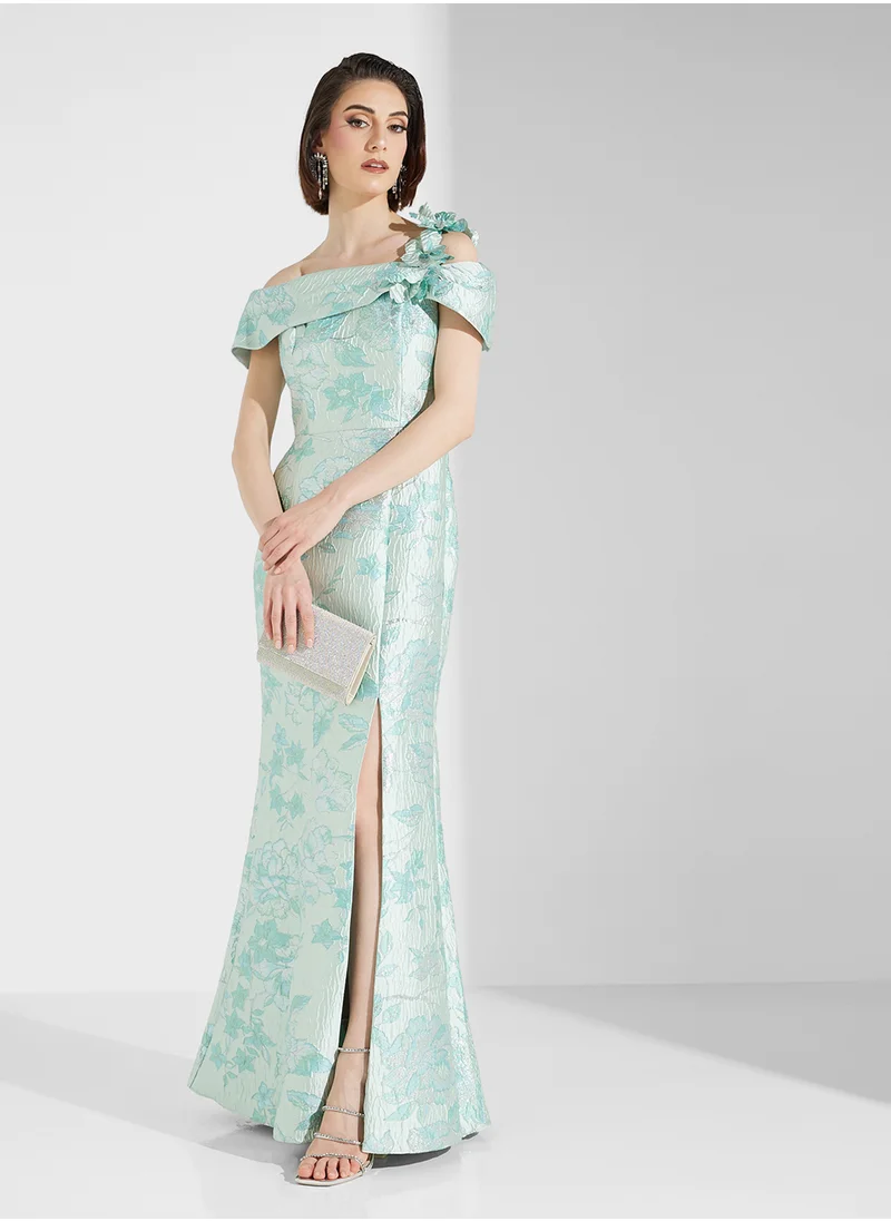 Adrianna Papell Column Floral Jacquard Gown