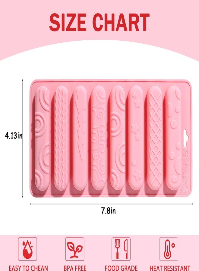Vrthske 8-Cavity Long Strips Chocolate Silicone Molds, Pink Color Cookie Molds for Chocolates, Candies, Cookies, Jellies, Cheese Bars, Set of 2 (Pink) - Image 2