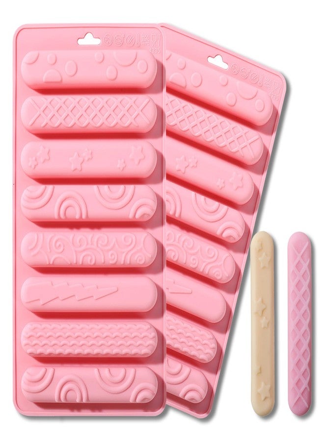 Vrthske 8-Cavity Long Strips Chocolate Silicone Molds, Pink Color Cookie Molds for Chocolates, Candies, Cookies, Jellies, Cheese Bars, Set of 2 (Pink) - Image 1