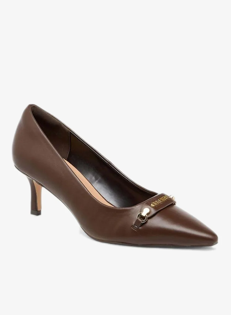 Celeste Women'S Metal Accent Pointed Toe Pumps With Kitten Heels