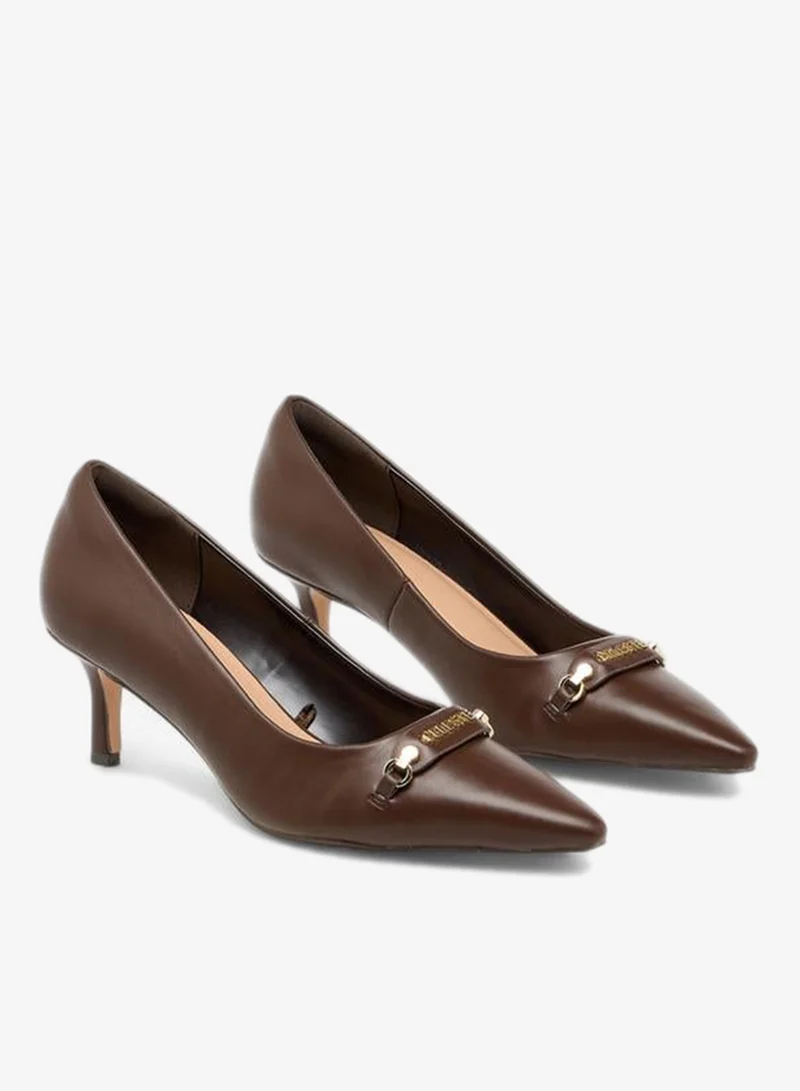 Celeste Women'S Metal Accent Pointed Toe Pumps With Kitten Heels