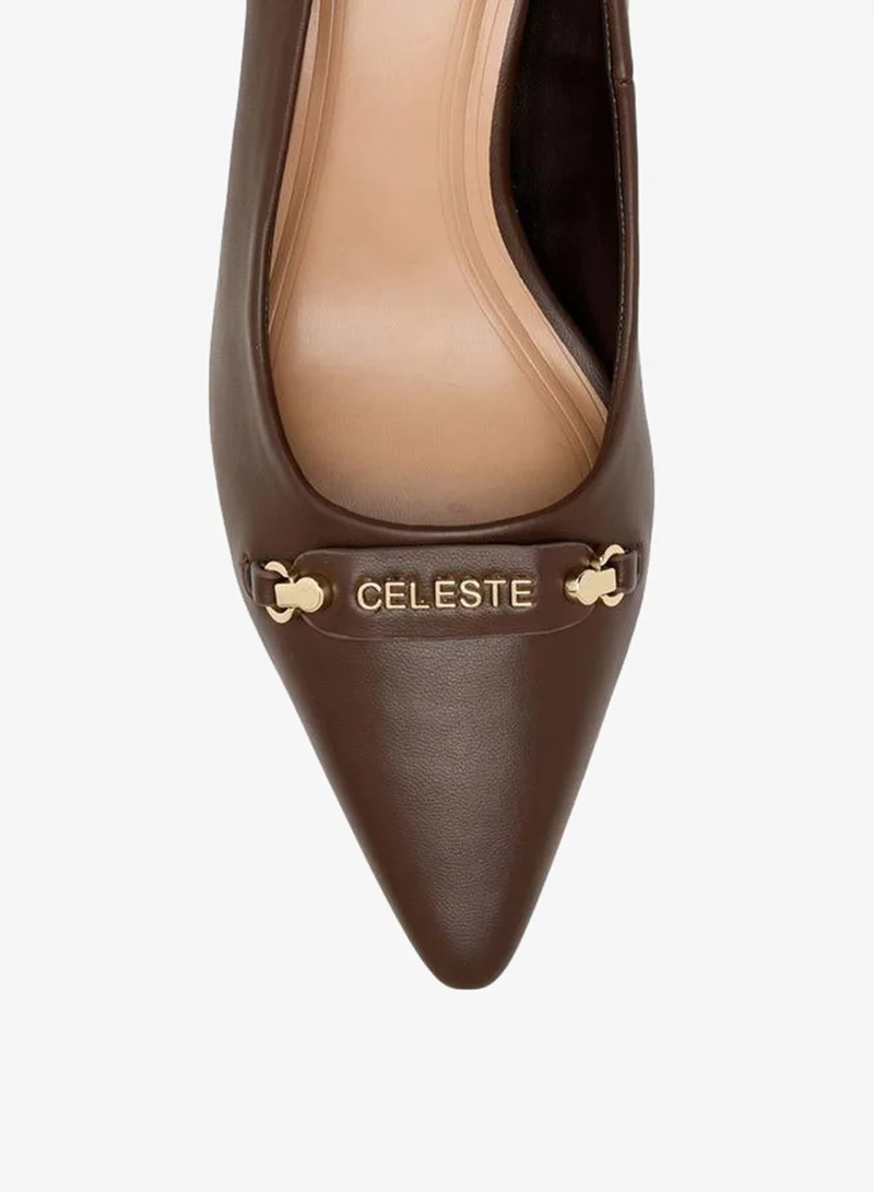 Celeste Women'S Metal Accent Pointed Toe Pumps With Kitten Heels