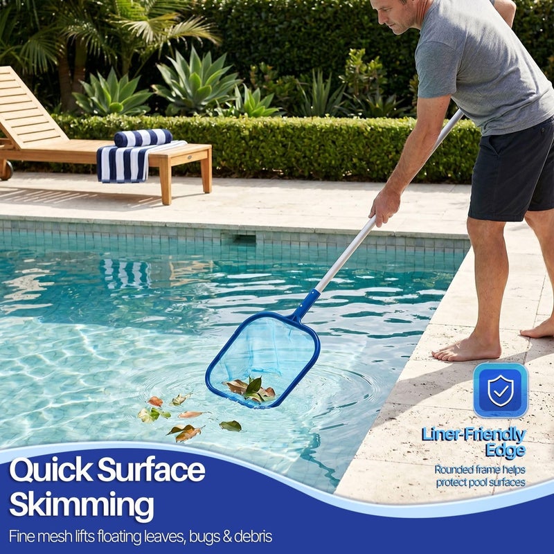 Flexzion Swimming Pool Cleaner Professional Pool Spa Leaf Skimmer Net Fine Mesh Rake Catcher Cleaning Supplies Replacement Accessories for Above Ground Pool Hot Tub Small Pond Fountain - Image 2