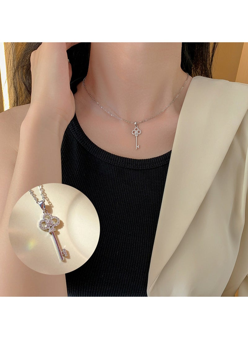 Women'S Key Pendant Necklace, Exquisite Zircon Costume Jewelry Anniversary Gift, Suitable For Mothers, Girls And Friends - Image 1