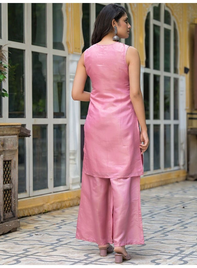 AKS Couture Round Neck Kurta with Palazzo & Dupatta - Image 4