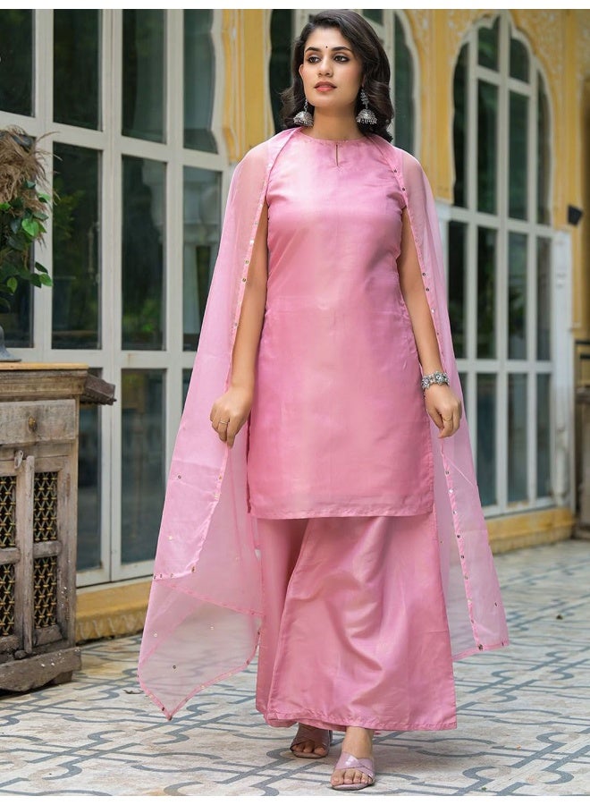 AKS Couture Round Neck Kurta with Palazzo & Dupatta - Image 1