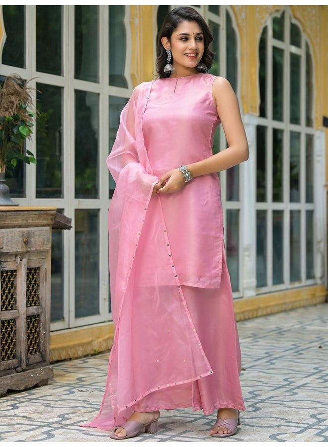 AKS Couture Round Neck Kurta with Palazzo & Dupatta - Image 5