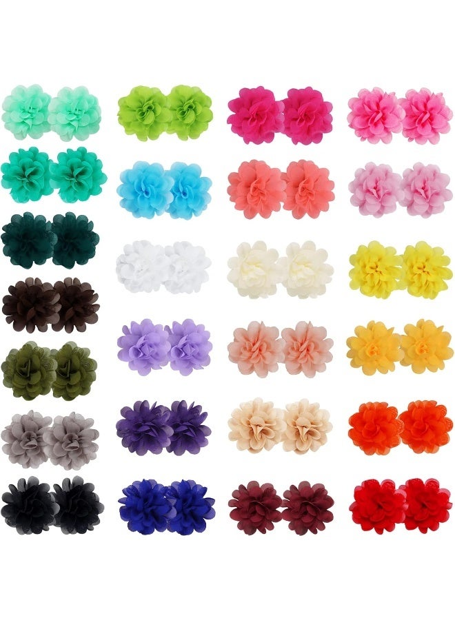 WillingTee 50pcs 2" Chiffon Flower Hair Bows Tiny Clips for Girls Fully Lined Non Slip Baby Clips Hair Accessories for Baby Girls Newborns Infants Toddlers 25 Colors in Pairs - Image 2
