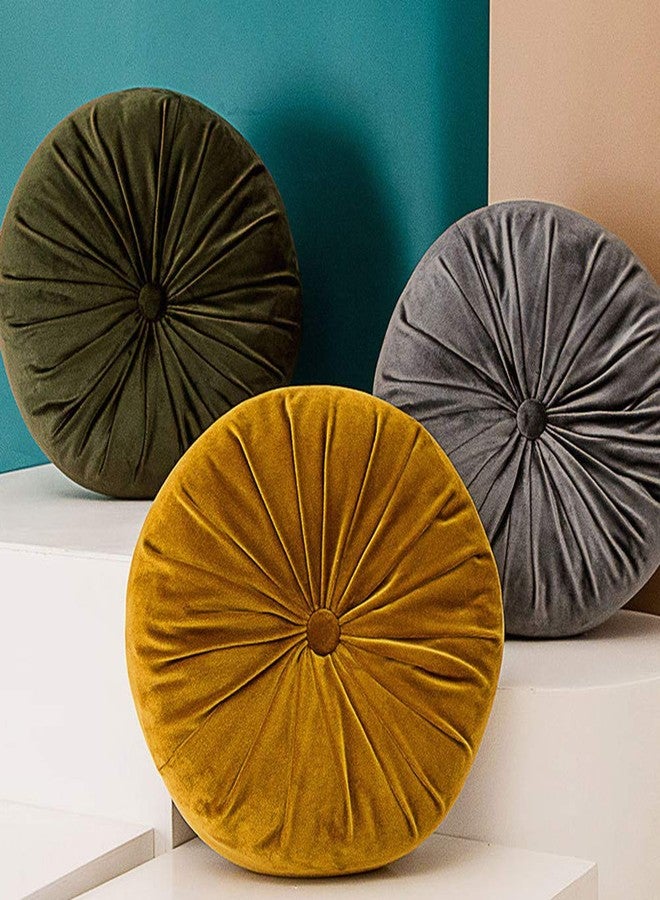 vctops Round Velvet Solid Color Chair Cushion Pumpkin Pleated Throw Pillow Home Decorative Floor Pillow Diameter 15" Gold Yellow - Image 2