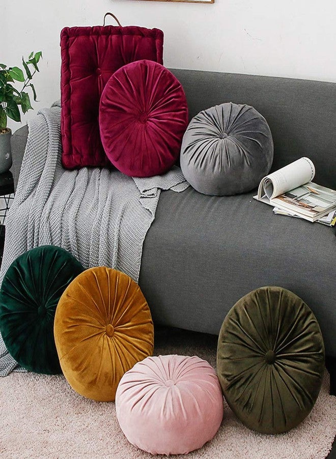 vctops Round Velvet Solid Color Chair Cushion Pumpkin Pleated Throw Pillow Home Decorative Floor Pillow Diameter 15" Gold Yellow - Image 4