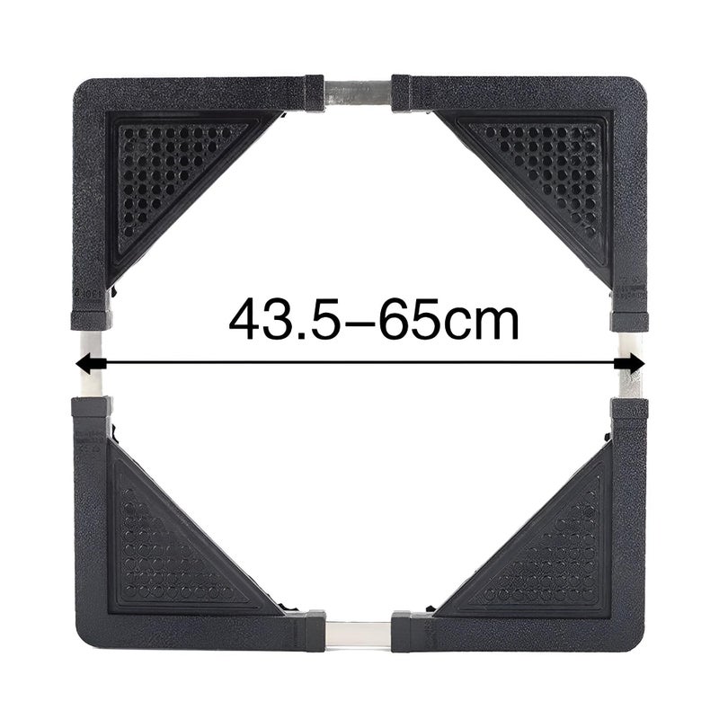 Adjustable Washing Machine Base - Expandable 43.5-65cm heavy-duty dolly stand with locking wheels for washer, dryer, refrigerator, black finish, ensures stability and easy mobility. - Image 2