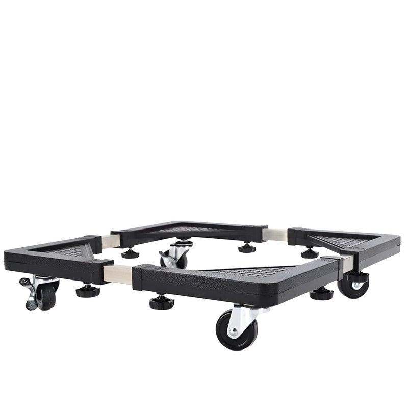 Adjustable Washing Machine Base - Expandable 43.5-65cm heavy-duty dolly stand with locking wheels for washer, dryer, refrigerator, black finish, ensures stability and easy mobility. - Image 1