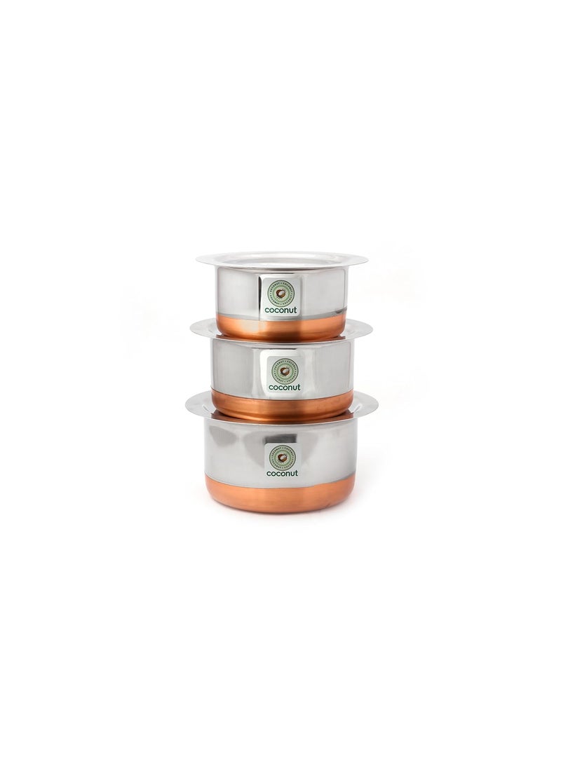 KCL Coconut Copper Base Tope & Lid Stainless Steel Cookware Set of 3-1000 ML, 1500 ML & 2300 ML  - Image 2