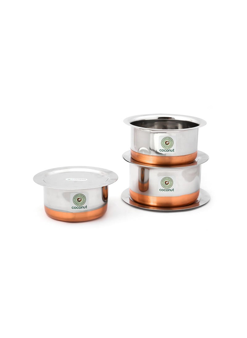 KCL Coconut Copper Base Tope & Lid Stainless Steel Cookware Set of 3-1000 ML, 1500 ML & 2300 ML  - Image 1