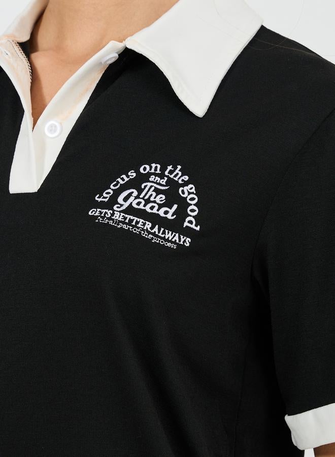 Styli Regular Fit Focus On The Good Embroidered Polo T-Shirt  - Image 4