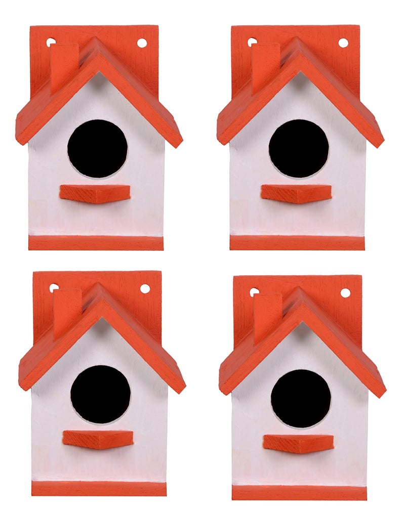 Cket Bird House Nest Box Breeding House for Sparrow, Budgies and Finches Eco Friendly Pure Wooden for Garden Balcony Hanging 02 (Pack of 4) - Image 1