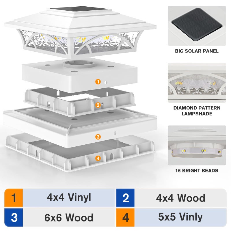 APONUO Solar Post Cap Lights 12 Pack - 4x4 5x5 6x6 Fence Post Lights, Auto On/Off, Waterproof IP64, 2-Mode (Warm/Cool White), Deck Patio Yard Solar Light for Wood & Vinyl Posts, White - Image 5