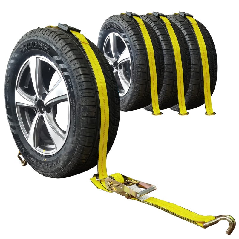 Autofonder Auto Hauler Straps for Trailer Heavy Duty 2 x 10 Vehicle Tie Down Kit10000lb Guaranteed Break Strength4 Premium Ratchet Strap with Rubber Blocks Wheel TieDowns for Truck UTV
