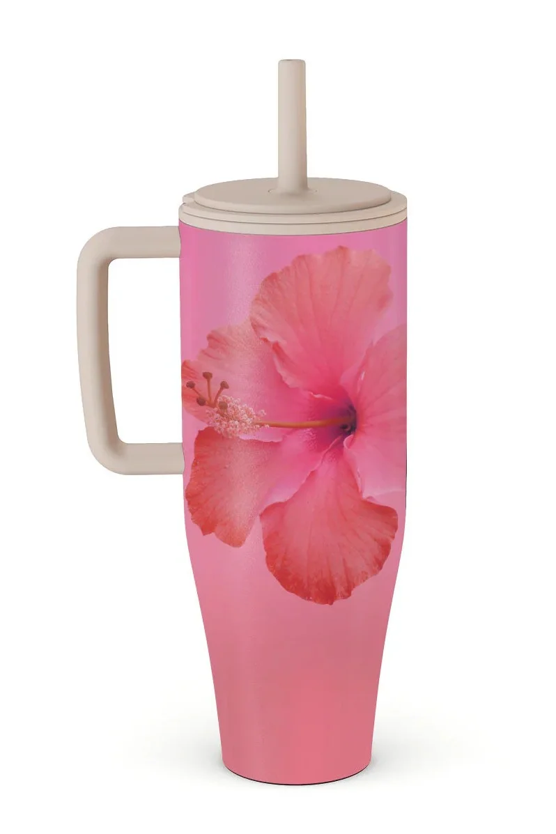 BURGA 40oz 1.2L Insulated Tumbler with Handle & Leakproof Straw Lid – Keeps Drinks Hot 12 Hrs / Cold All Day – Stainless Steel Travel Mug, Cupholder Friendly, Double Wall Vacuum, Reusable Water Bottle Island Girl