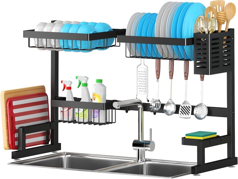 Pusdon Over Sink(24"-40") Dish Drying Rack, Adjustable Cutlery Holders Drainer Shelf for Kitchen Supplies Storage Counter Organizer Stainless Steel Display- Space Save Must Have (24≤Sink Size≤40inch, black) - Image 1