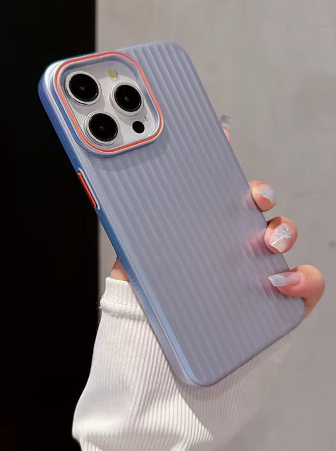 iPhone 14 Premium Ultra Thin Corrugated Matte Non-Slip Case, Metallic Paint Striped Waves Bumper Hard PC Slim Cover For iPhone 14 - Light Purple