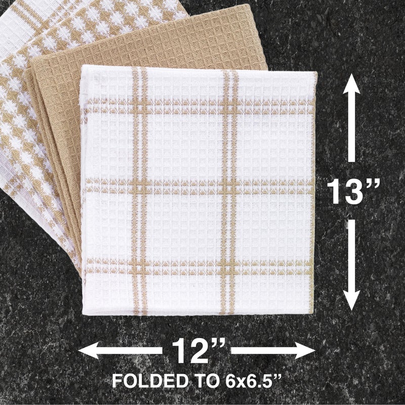 T-fal Premium Waffle Dish Cloths: Highly Absorbent  Super Soft - 100% Cotton  12""x13"" Flat Waffle Dish Cloth for Cleaning & Drying  (4-Pack)  Sand - Image 4